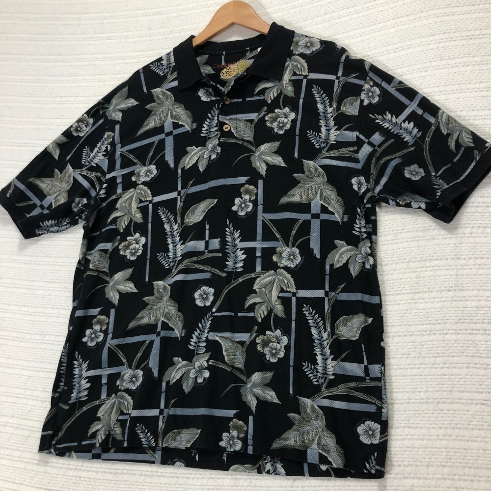 Caribbean‎ Floral Camp Shirt Silk Blend Button Up Short Sleeve Top Size L